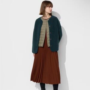 NWT Uniqlo dark green relaxed fit pile lined fleece jacket